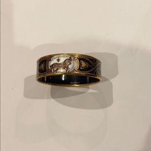 Hermes Black Gold Printed Horse Enamel Bangle